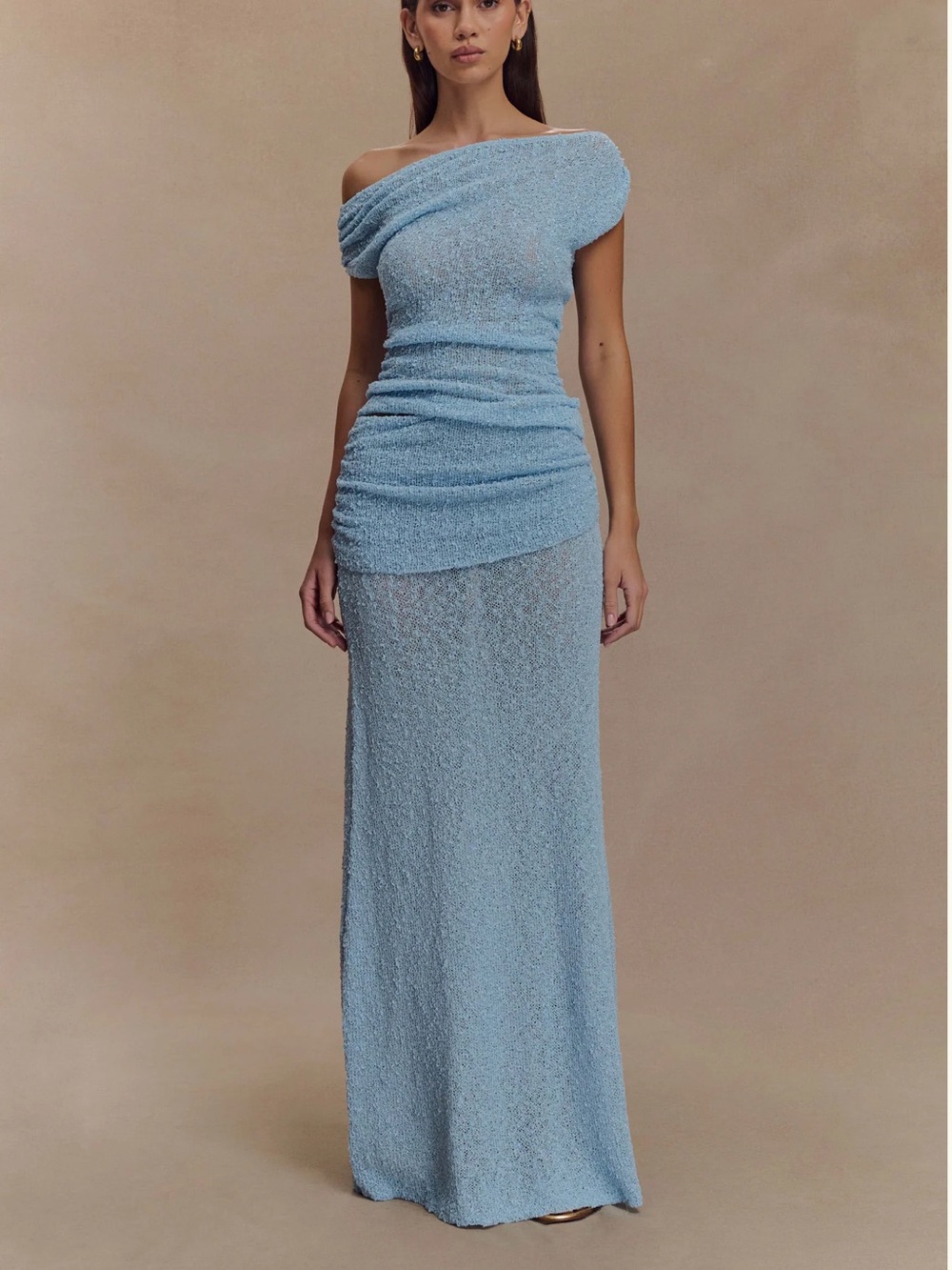 Off-Shoulder Light Blue Bouclé 2 piece set